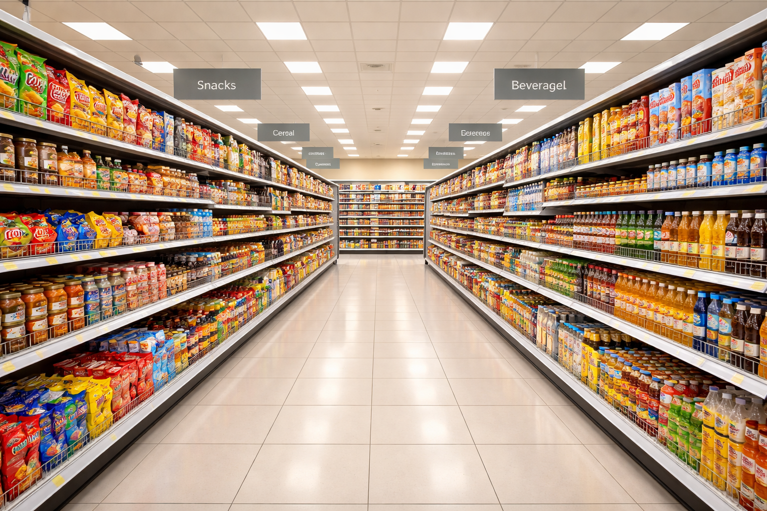 Supermarket aisle shelving layout
